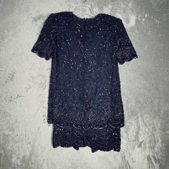 Brilliante by JA Dress Womens Medium Petite Blue Beaded Layered‎ Party Formal - Picture 3 of 10